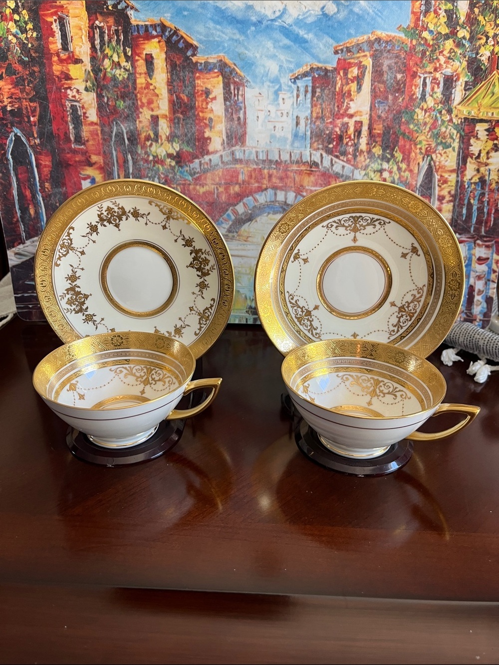Gold-Trim English Porcelain Tea Cup and Saucer Set - White and Gold